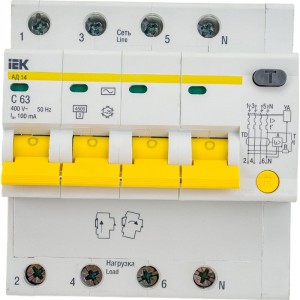 Дифференциальный автомат IEK АД14, 4Р, 63А, 100мА MAD10-4-063-C-100