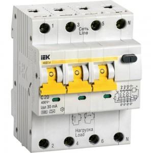Автоматический выключатель дифф. тока IEK АВДТ 34 C20 30мА MAD22-6-020-C-30