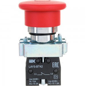 Кнопка управления IEK LAY5-BT42, Грибок, аварийная с фиксацией BBG80-BT-K04