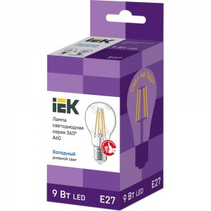 Лампа IEK серия 360, LED, A60, прозрачная, 9вт, 230В, 6500К, E27 LLF-A60-9-230-65-E27-CL