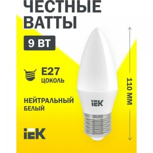 Лампа IEK LED, C35, свеча, 9вт, 230В, 4000К, E27 LLE-C35-9-230-40-E27