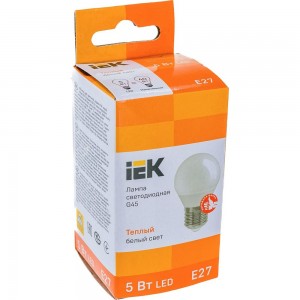 Лампа IEK LED, G45, шар, 5вт, 230В, 3000К, E27 LLE-G45-5-230-30-E27