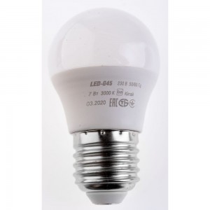 Лампа IEK LED, G45, шар, 7вт, 230В, 3000К, E27 LLE-G45-7-230-30-E27