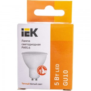 Лампа IEK LED, PAR16, софитная, 5вт, 230В, 3000К, GU10 LLE-PAR16-5-230-30-GU10