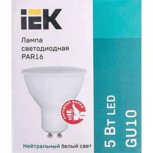 Лампа IEK LED, PAR16, софитная, 5вт, 230В, 4000К, GU10 LLE-PAR16-5-230-40-GU10