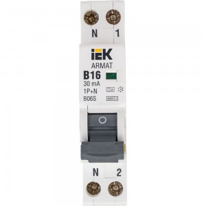Автоматический выключатель дифференциального тока IEK ARMAT B06S 1P+NP B16 30мА тип A (18мм) AR-B06S-1N-B16A030
