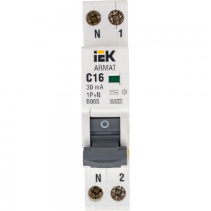 Автоматический выключатель дифференциального тока IEK ARMAT B06S 1P+NP C16 30мА тип AC (18мм) AR-B06S-1N-C16C030