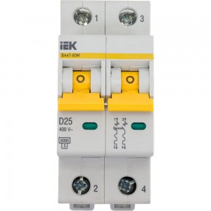 Автоматический выключатель IEK ВА47-60M 2Р 25А 6кА D MVA31-2-025-D
