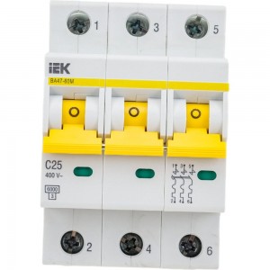 Автоматический выключатель IEK ВА47-60M 3Р 25А 6кА С MVA31-3-025-C