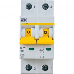 Автоматический выключатель IEK ВА47-60M 2Р 32А 6кА С MVA31-2-032-C