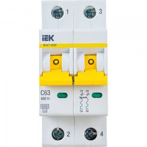 Автоматический выключатель IEK ВА47-60M 2Р 63А 6кА С MVA31-2-063-C