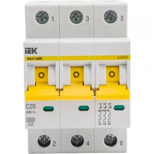 Автоматический выключатель IEK ВА47-60M 3Р 20А 6кА С MVA31-3-020-C