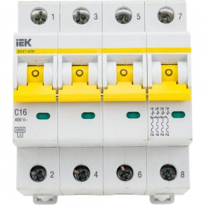 Автоматический выключатель IEK ВА47-60M 4Р 16А 6кА С MVA31-4-016-C