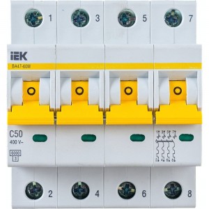 Автоматический выключатель IEK ВА47-60M 4Р 50А 6кА С MVA31-4-050-C