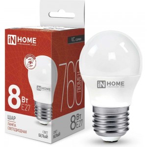 Светодиодная лампа IN HOME LED-ШАР-VC 8Вт 230В Е27 4000К 760Лм 4690612020570