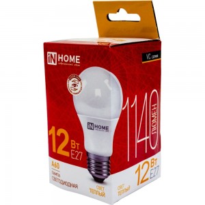 Светодиодная лампа IN HOME LED-A60-VC 12Вт 230В Е27 3000К 1080Лм 4690612020235