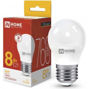 Светодиодная лампа IN HOME LED-ШАР-VC 8Вт 230В Е27 3000К 600Лм 4690612020563