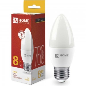 Светодиодная лампа IN HOME LED-СВЕЧА-VC 8Вт 230В Е27 3000К 600Лм 4690612020440