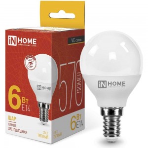 Светодиодная лампа IN HOME LED-ШАР-VC 6Вт 230В Е14 3000К 480Лм 4690612020501