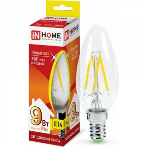 Светодиодная лампа IN HOME LED-СВЕЧА-deco 9Вт 230В Е14 3000К 810Лм прозрачная 4690612026183
