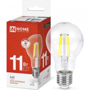 Светодиодная лампа IN HOME LED-A60-deco 11Вт 230В Е27 4000К 990Лм прозрачная 4690612026145