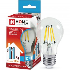 Светодиодная лампа IN HOME LED-A60-deco 11Вт 230В Е27 4000К 990Лм прозрачная 4690612026145