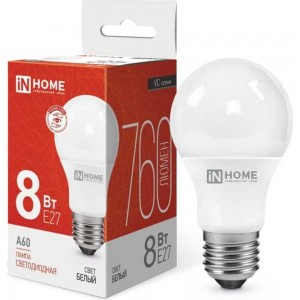 Светодиодная лампа IN HOME LED-A60-VC 8Вт 230В Е27 4000К 720Лм 4690612024028
