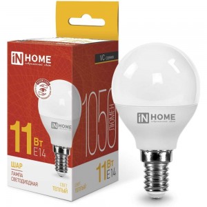 Светодиодная лампа IN HOME LED-ШАР-VC 11Вт 230В Е14 3000К 820Лм 4690612020587