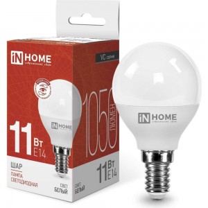 Светодиодная лампа IN HOME LED-ШАР-VC 11Вт, 230В, Е14, 4000К, 990Лм 4690612020594
