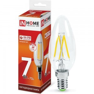 Светодиодная лампа IN HOME LED-СВЕЧА-deco 7Вт 230В Е14 6500К 630Лм прозрачная 4690612029665
