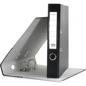 Папка-регистратор INFORMAT 55 мм, мрамор, черный, металлическая окантовка, карман для маркировочной этикетки, собранная KP9050