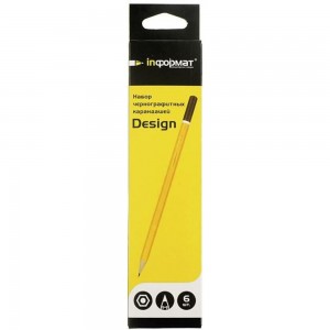 Набор чернографитных карандашей INFORMAT DESIGN 6 шт в упаковке 2В-2Н заточенные шестигранные PPNBY06