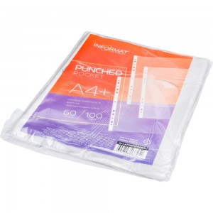 Файлы INFORMAT А4+ 60 мкм плотные прозрачные апельсиновая корка 100 шт в упаковке AF0004T60100