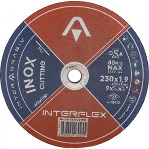 Круг отрезной круг INOX A060TBF 230x1.9x22 мм, Т41, нержавеющая сталь, металл Interflex 4079231910
