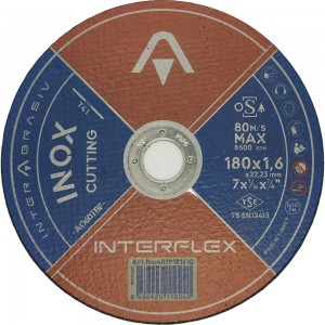 Круг отрезной круг INOX A060TBF 180x1.6x22 мм, Т41, нержавеющая сталь, металл Interflex 4079181610