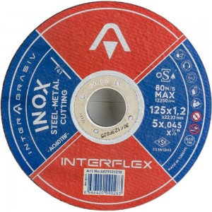 Круг отрезной круг INOX A060TBF 125x1.2x22 мм, Т41, нержавеющая сталь, металл Interflex 4079121210