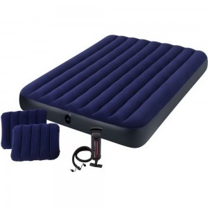 Надувной матрас с подушками и насосом Intex Classic Downy Airbed Fiber-Tech, 152х203х25 см 64765