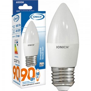 Светодиодная лампа IONICH Свеча ILED-SMD2835-C37-10Вт-900Лм-230В-6500К-E27 1801