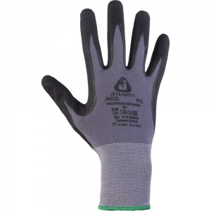 Перчатки из полиэфирной пряжи с микронитриловым покрытием Jeta Safety jn031, размер 7/s, серый/черный JN031-S