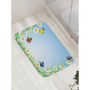 Противоскользящий коврик для ванной, сауны, бассейна JOYARTY Бабочки на ромашках bath_13603