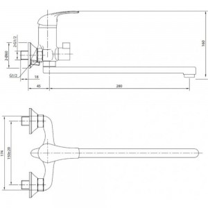 Ванно-душевой смеситель Juguni одноручный, с металлическим шлангом и хромированной лейкой 0402.941C