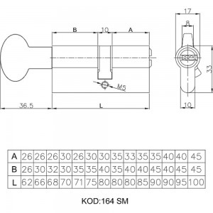Цилиндровый механизм с вертушкой KALE KILIT 164 SM/68 (26+10+32) мм, блистер, никель, 5 кл. 25103