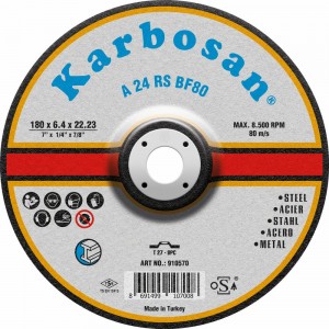 Диск шлифовальный по металлу 180х6.4х22 мм Karbosan 10570