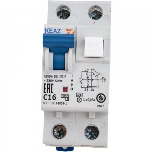 Автоматический выключатель дифференциального тока КЭАЗ с защитой от сверхтоков OptiDin D63-22C16-A-УХЛ4 103507
