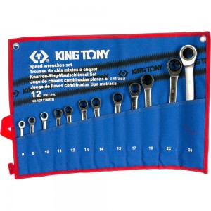 KING TONY Набор комбинированных трещоточных ключей, 8-24 мм, чехол из теторона, 12 предметов 12112MRN