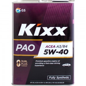 Синтетическое моторное масло KIXX PAO 5w-40 API SN/CF, ACEA A3/B4 4л L211044TE1