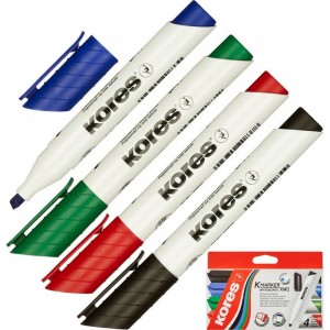 Маркер для досок Kores набор 4 цвета, 3-5 мм, скошенный наконечник 20845 867787
