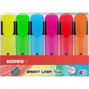 Текстовыделители Kores BRIGHT LINER PLUS скошенный наконечник, 1-5 мм, набор 6 цветов 1271207
