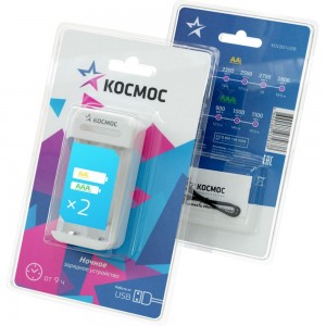 Зарядное устройство КОСМОС 1-2 AA/AAA питание от USB шнура KOC801USB