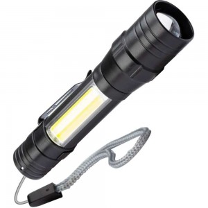 Ручной аккумуляторный фонарь КОСМОС 1Вт LED+5ВтCOB/линза/зум/Li-ion 18650 1000mAh/ABS-пластик/USB-шнур, KOS113Lit